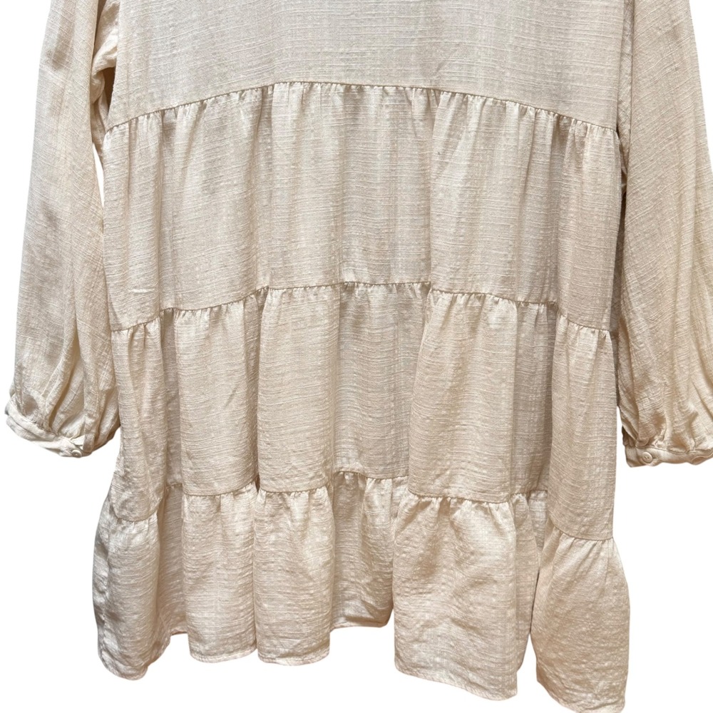Zara Dress Womens XL Cream Embroidered Tassel Boho Tiered Babydoll Tunic Mini - Picture 8 of 11